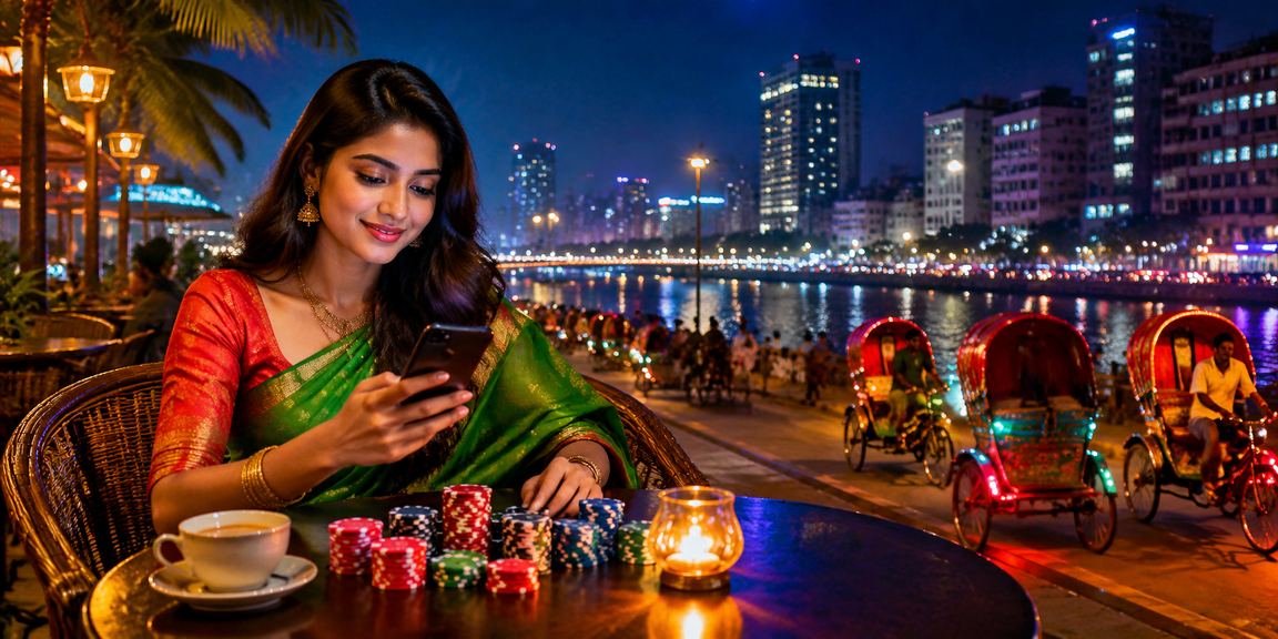 ঢাকার সমুদ্র সৈকতে মোবাইলে বেটিং করছেন একজন তরুণ ব্যবহারকারী